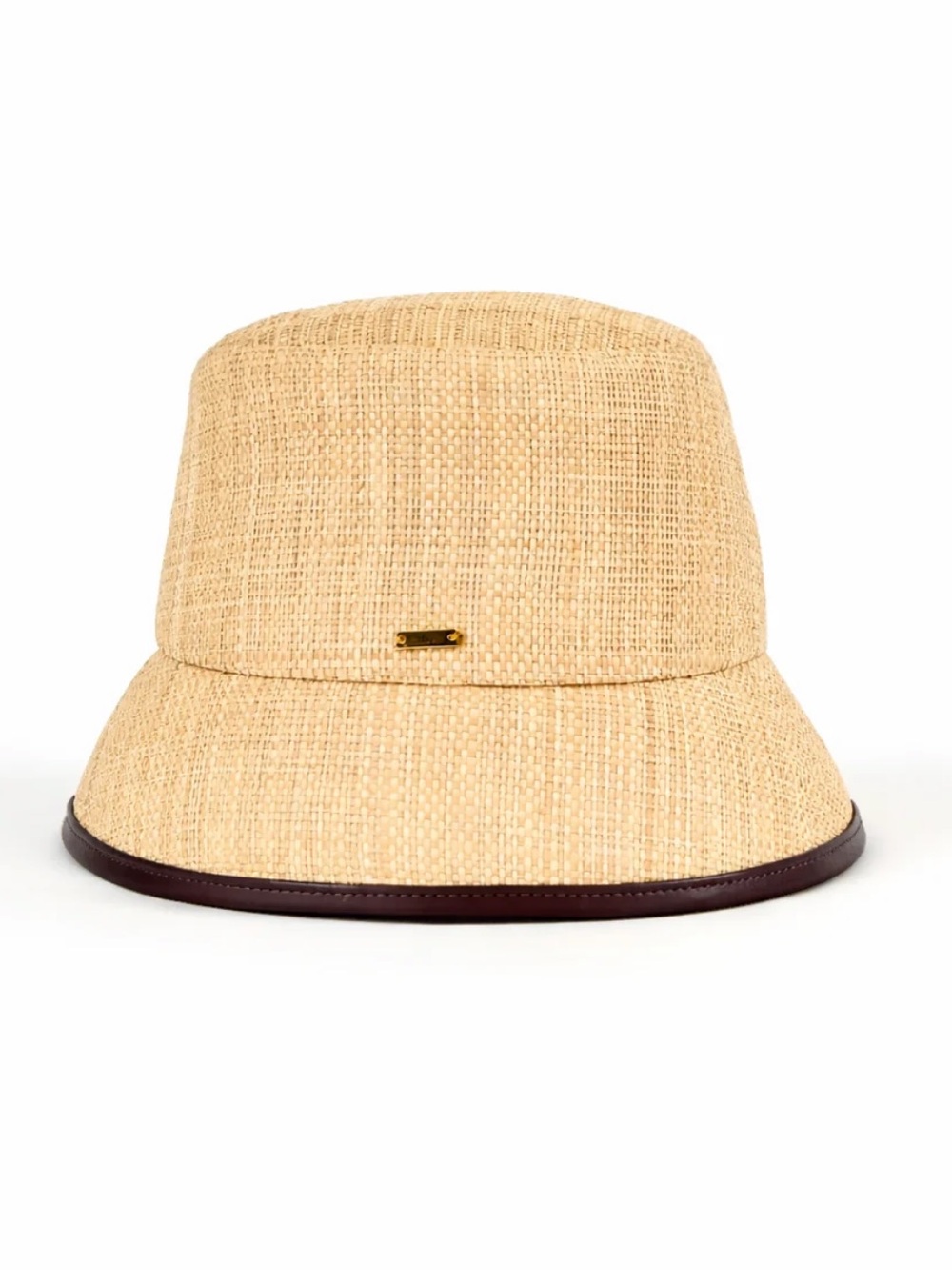 EUGENIA KIM | Natural Raffua Bucket Hat with Vegan Leather Binding at Brim Edge